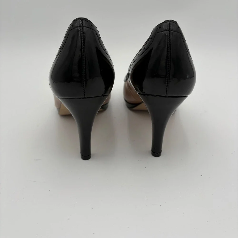 AK Anne Klein Women‎ Tan Black Cap Toe Brogue Heel Pumps Shoes Size 9.5M
